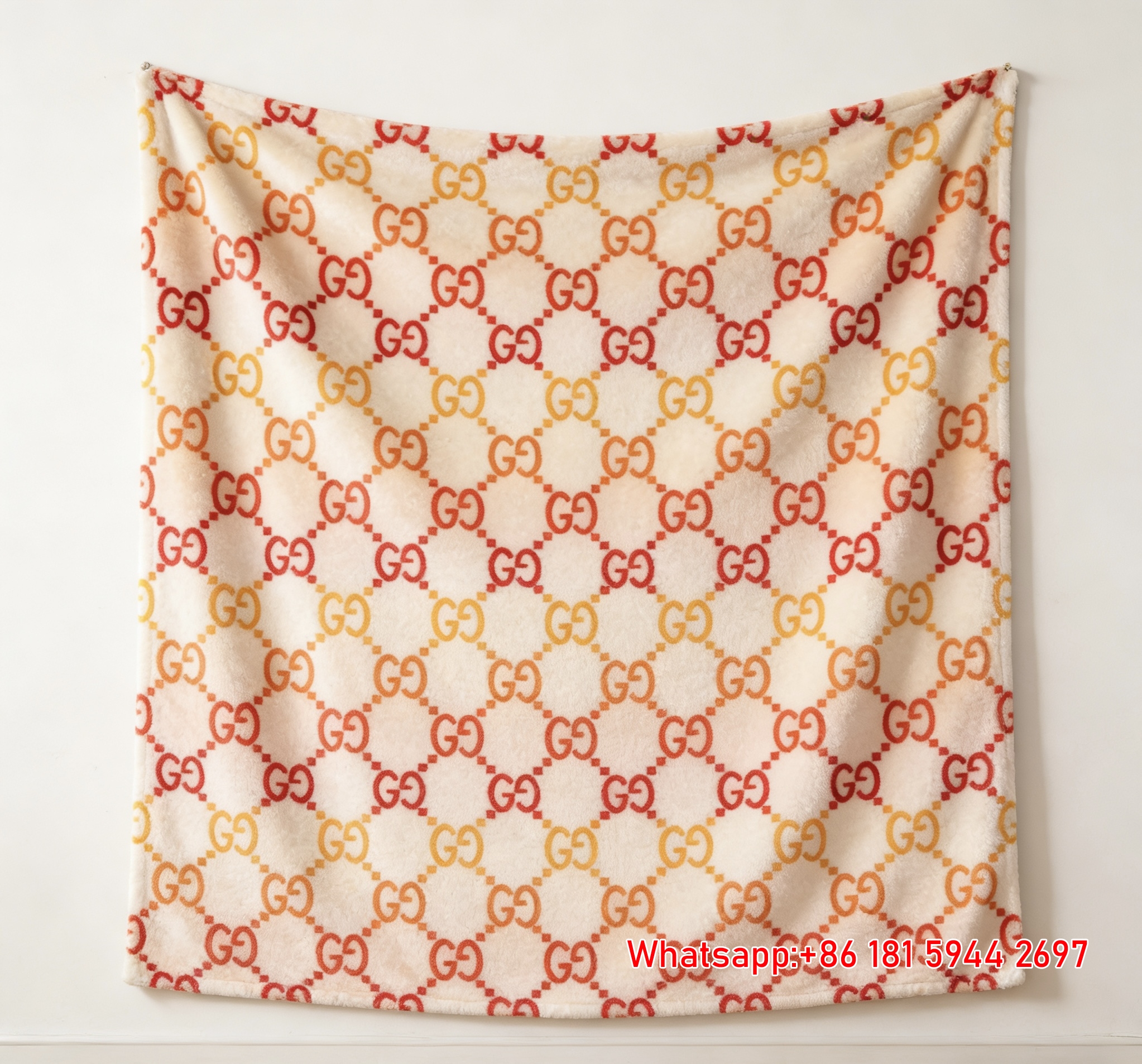 Red Orange Gradient GG Monogram Flannel Fleece Blanket – Wall Hanging Decor Gucci throw blanket IMG_2563